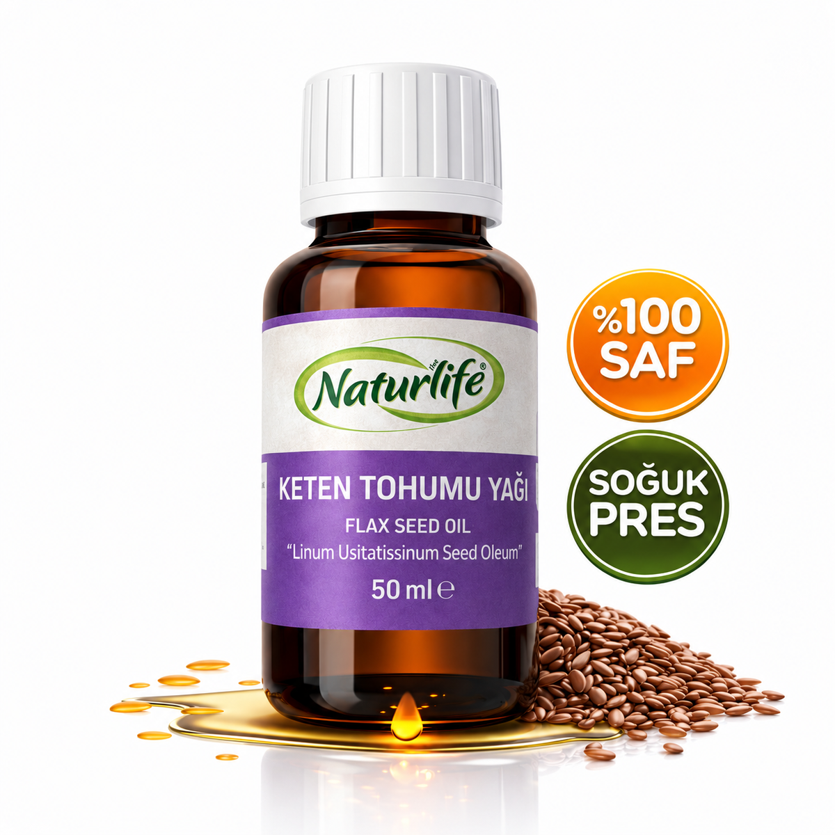 %100 Doğal Soğuk Sıkım Keten Tohumu Yağı – Cilt, Yemek ve Masaj İçin (50 ml)