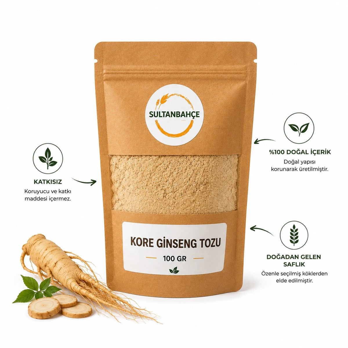 Orijinal Kore Ginseng Kökü Tozu | Katkısız & Doğal – 100 g