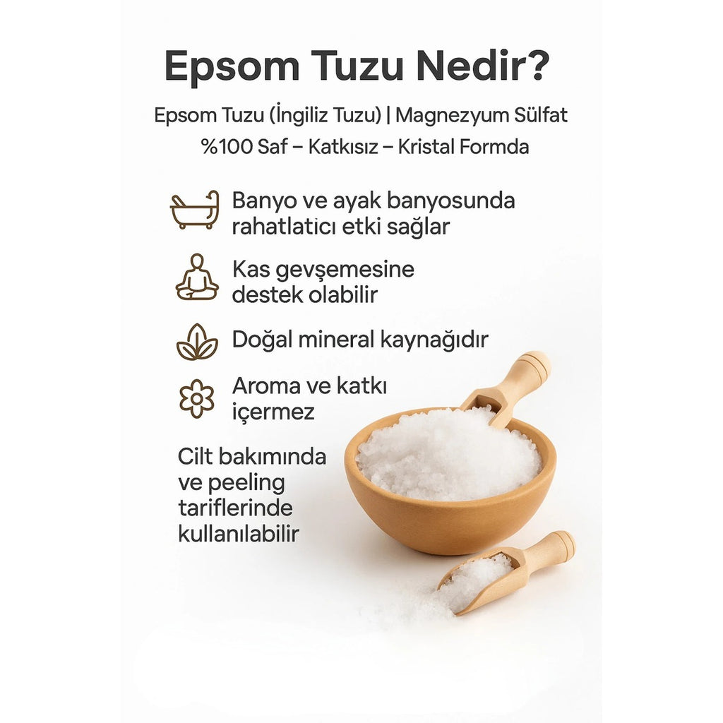Epsom Tuzu 500 g | İngiliz Tuzu – Ayak Banyosu ve Peeling – %100 Doğal -Katkısız