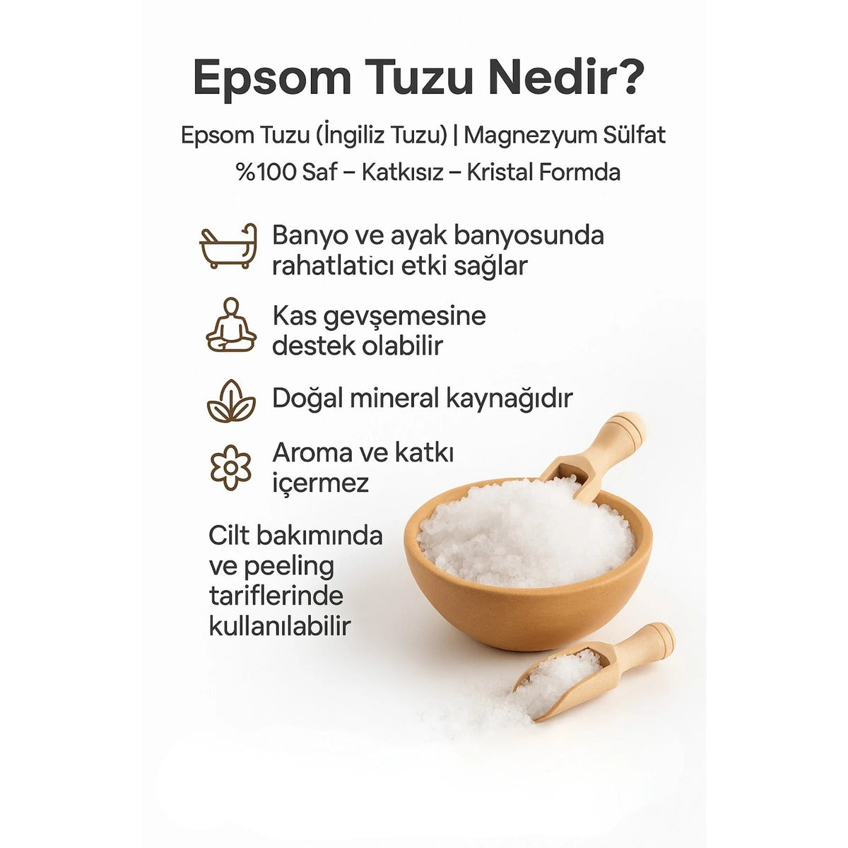 Epsom Tuzu 500 g | İngiliz Tuzu – Ayak Banyosu ve Peeling – %100 Doğal -Katkısız