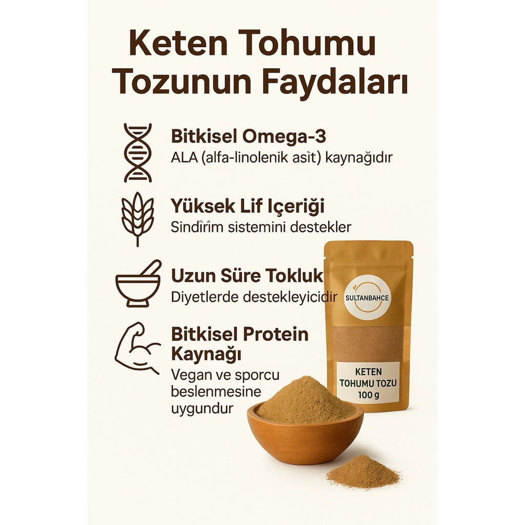 Keten Tohumu Tozu 100 g | Öğütülmüş – Lif ve Omega 3 Kaynağı – Vegan – Diyet Dostu – Doğal Ürün