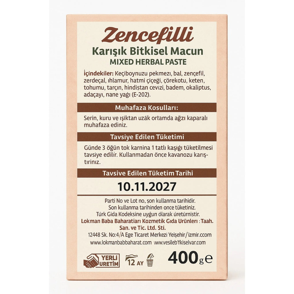 Zencefilli Karışık Bitkisel Macun 400 g – Doğal Bağışıklık ve Enerji Destekleyici Macun